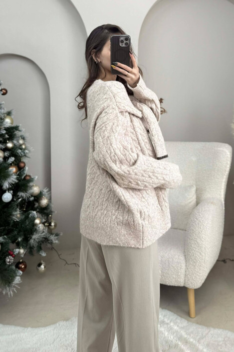 SIMPLE ONE COLOR WOMEN CARDIGAN BEIGE/BEZHE - 2