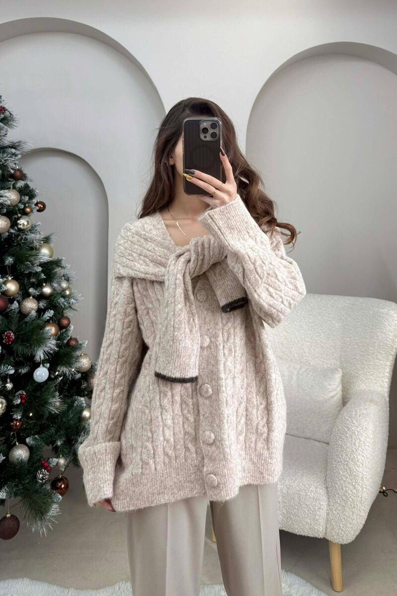 SIMPLE ONE COLOR WOMEN CARDIGAN BEIGE/BEZHE - 3