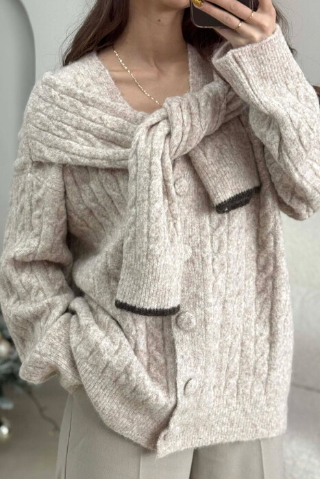 SIMPLE ONE COLOR WOMEN CARDIGAN BEIGE/BEZHE - 4