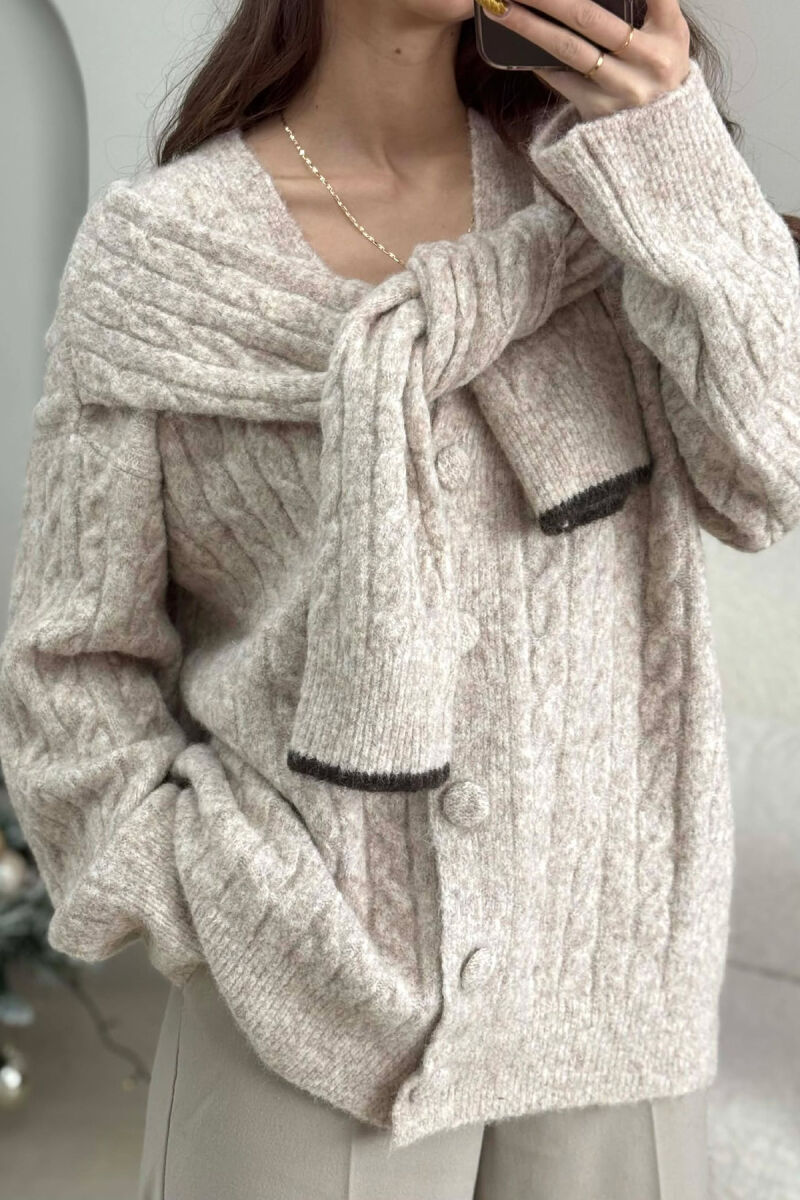 SIMPLE ONE COLOR WOMEN CARDIGAN BEIGE/BEZHE - 4