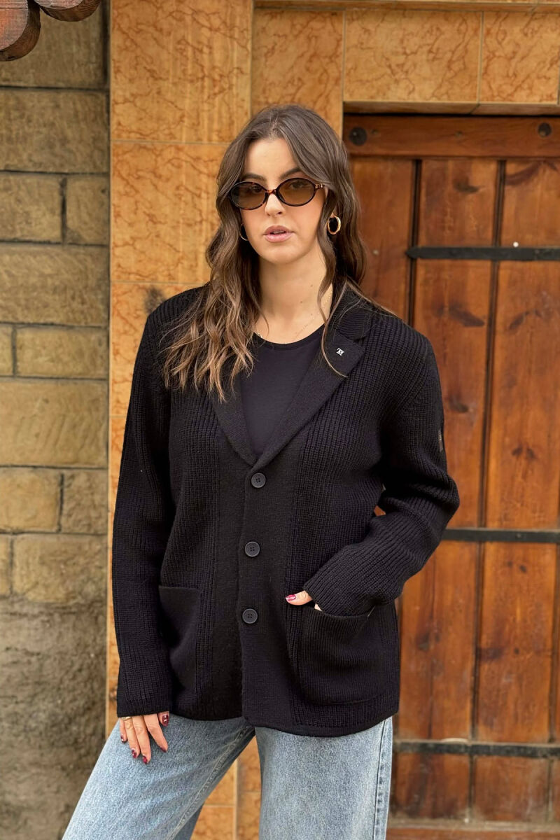 SIMPLE ONE COLOR WOMEN CARDIGAN BLACK/ E ZEZE - 2