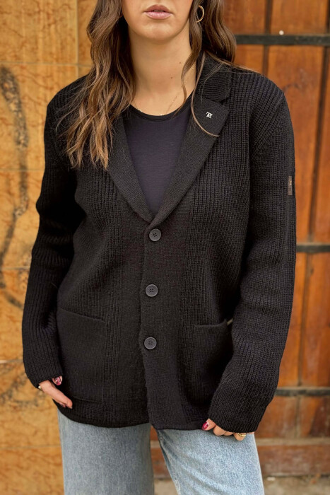 SIMPLE ONE COLOR WOMEN CARDIGAN BLACK/ E ZEZE - 4