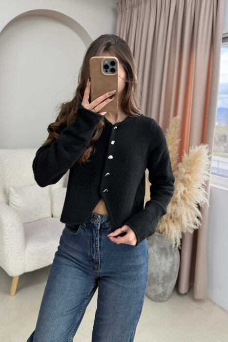 SIMPLE ONE COLOR WOMEN CARDIGAN BLACK/ E ZEZE - 2