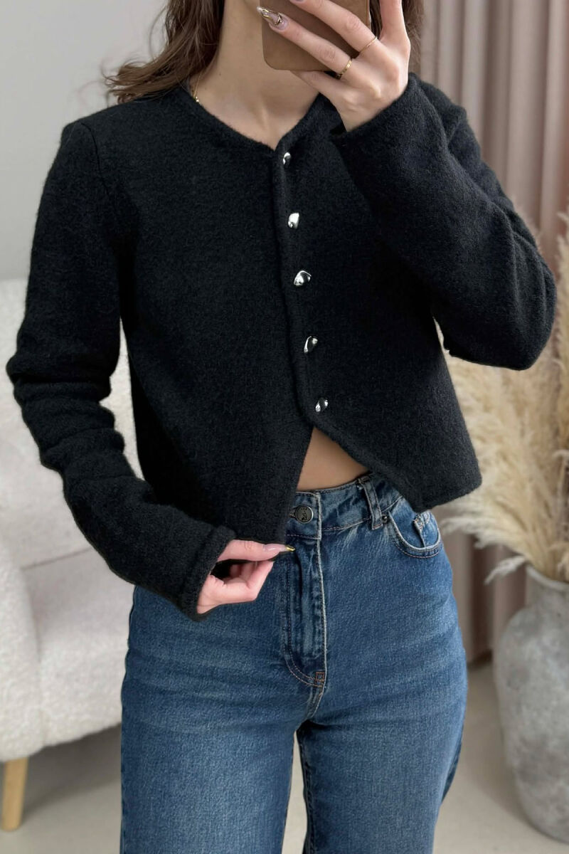 SIMPLE ONE COLOR WOMEN CARDIGAN BLACK/ E ZEZE - 3