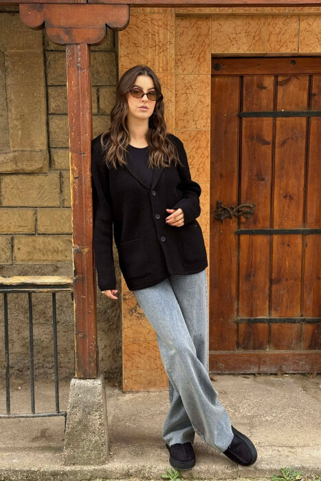 SIMPLE ONE COLOR WOMEN CARDIGAN BLACK/ E ZEZE - KLAUDIO FASHION