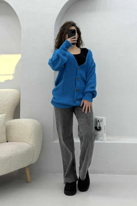 SIMPLE ONE COLOR WOMEN CARDIGAN BLUE/BLU 