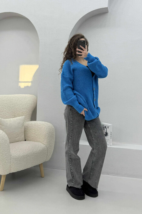 SIMPLE ONE COLOR WOMEN CARDIGAN BLUE/BLU - 2