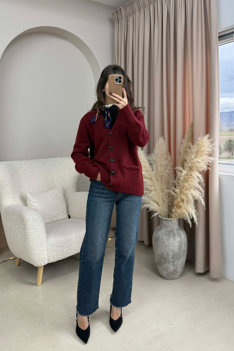 SIMPLE ONE COLOR WOMEN CARDIGAN BURGUNDY/VISHNJE - 1