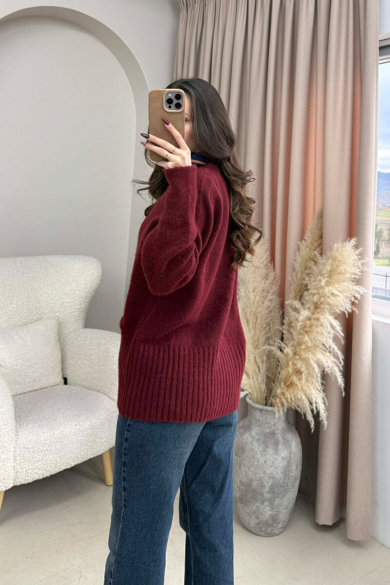 SIMPLE ONE COLOR WOMEN CARDIGAN BURGUNDY/VISHNJE - 2