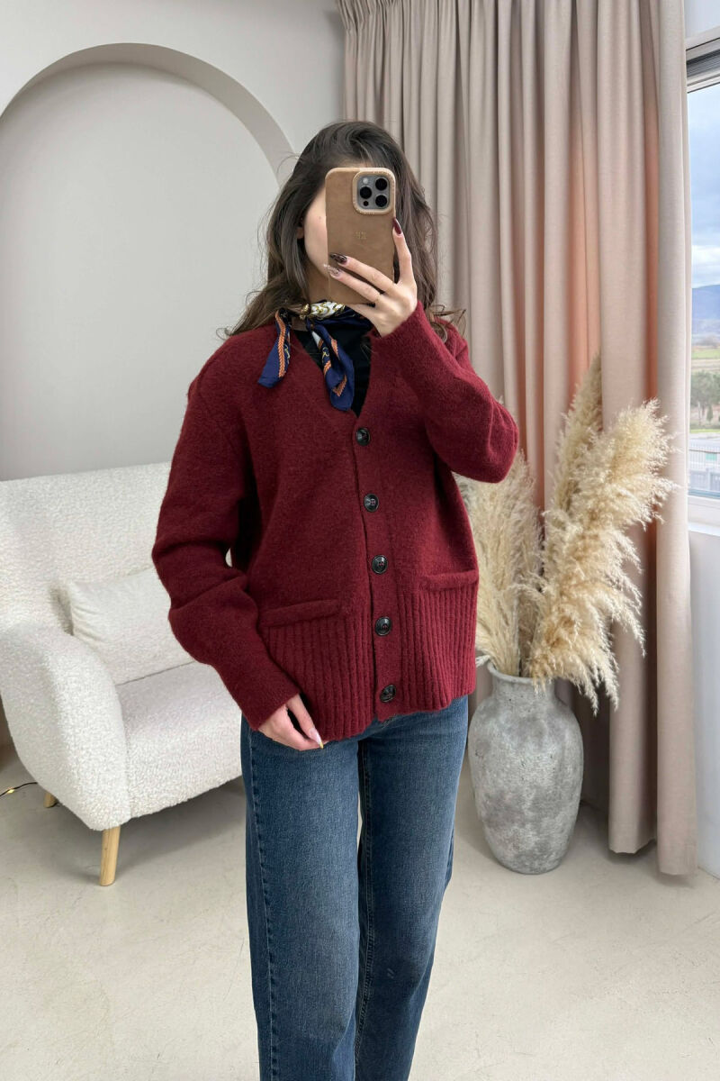 SIMPLE ONE COLOR WOMEN CARDIGAN BURGUNDY/VISHNJE - 3