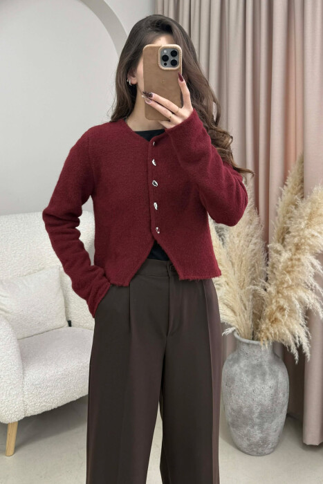 SIMPLE ONE COLOR WOMEN CARDIGAN BURGUNDY/VISHNJE - 2
