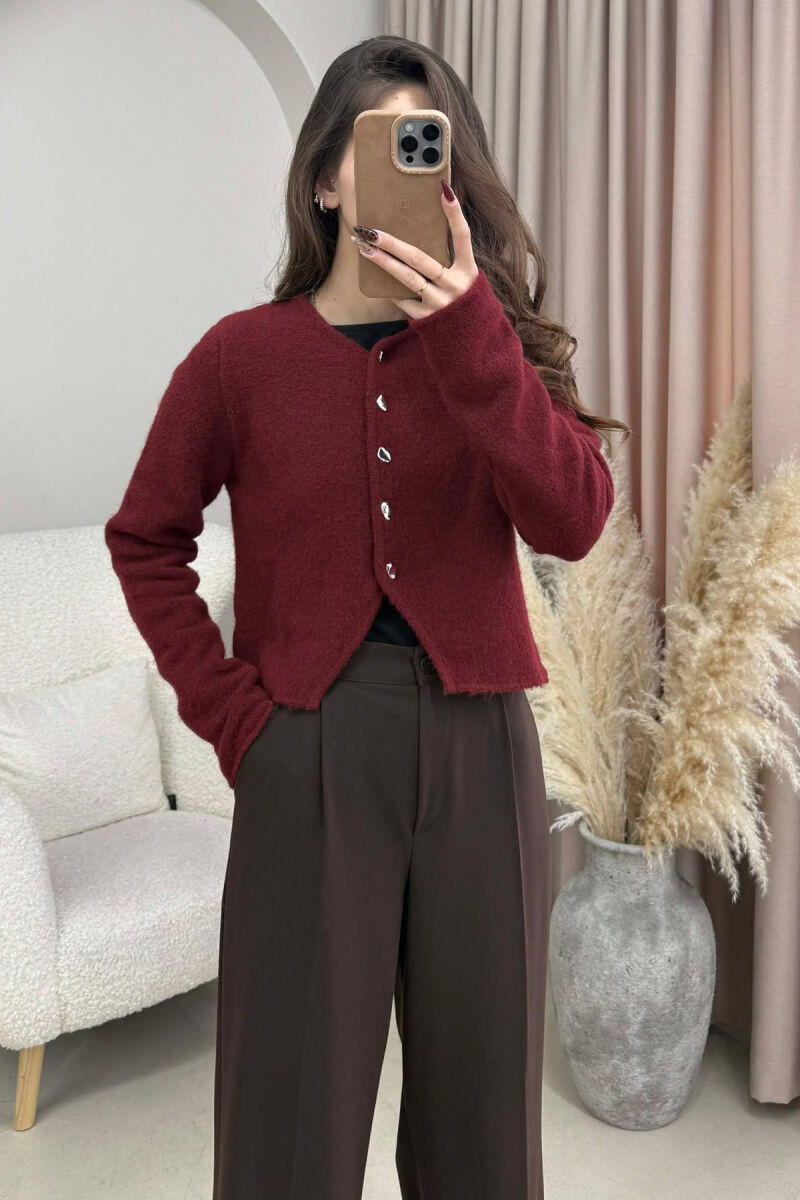SIMPLE ONE COLOR WOMEN CARDIGAN BURGUNDY/VISHNJE - 2