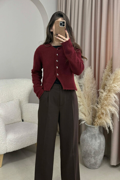 SIMPLE ONE COLOR WOMEN CARDIGAN BURGUNDY/VISHNJE - 4