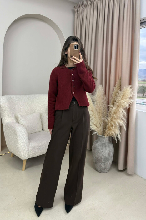 SIMPLE ONE COLOR WOMEN CARDIGAN BURGUNDY/VISHNJE - 6