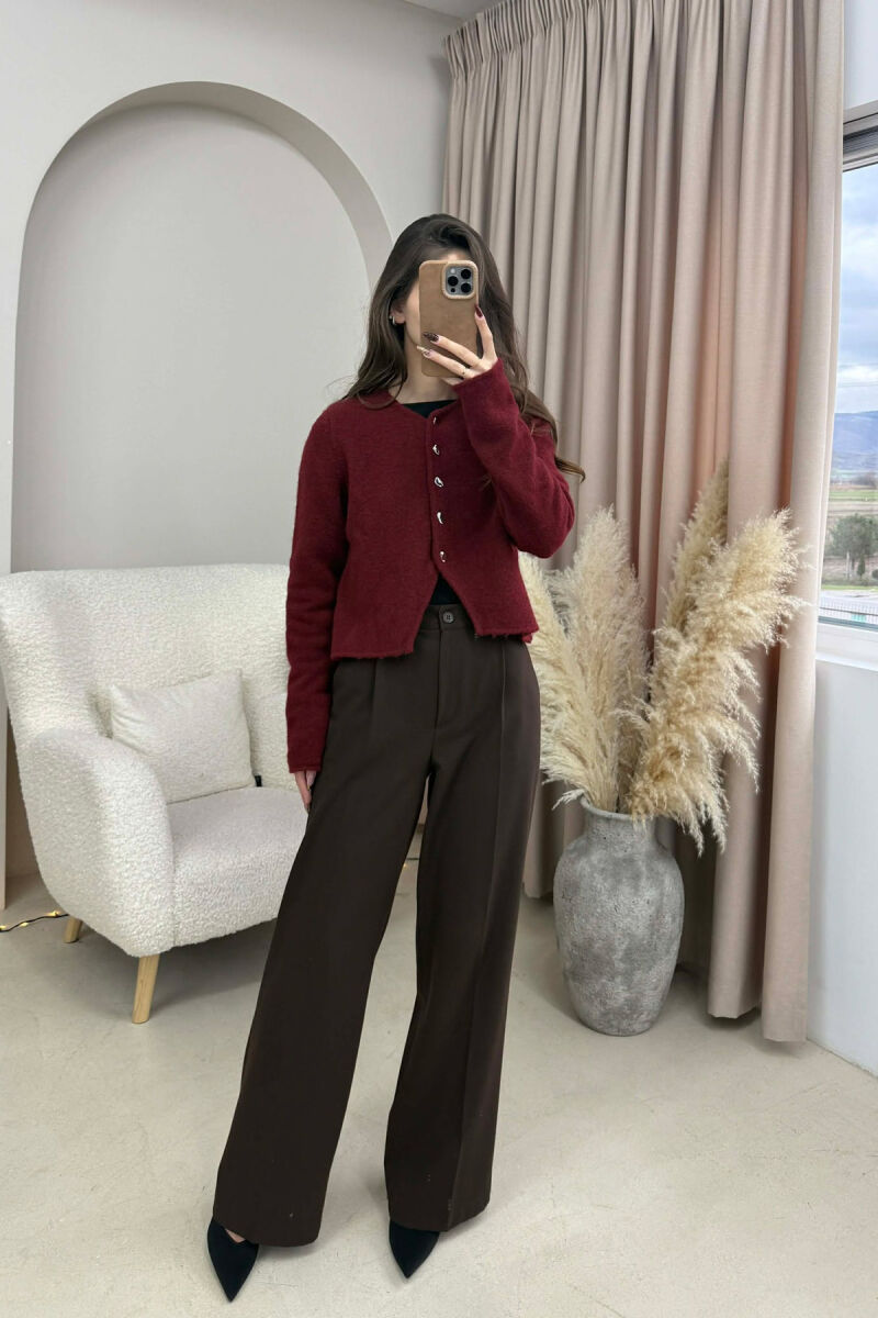 SIMPLE ONE COLOR WOMEN CARDIGAN BURGUNDY/VISHNJE - 6