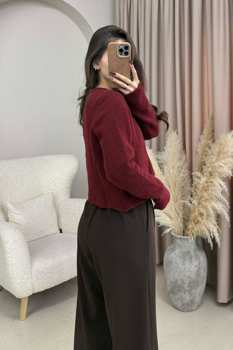 SIMPLE ONE COLOR WOMEN CARDIGAN BURGUNDY/VISHNJE - 8