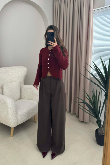 SIMPLE ONE COLOR WOMEN CARDIGAN BURGUNDY/VISHNJE - 1