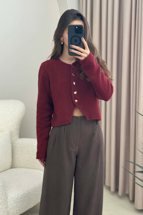 SIMPLE ONE COLOR WOMEN CARDIGAN BURGUNDY/VISHNJE - 3