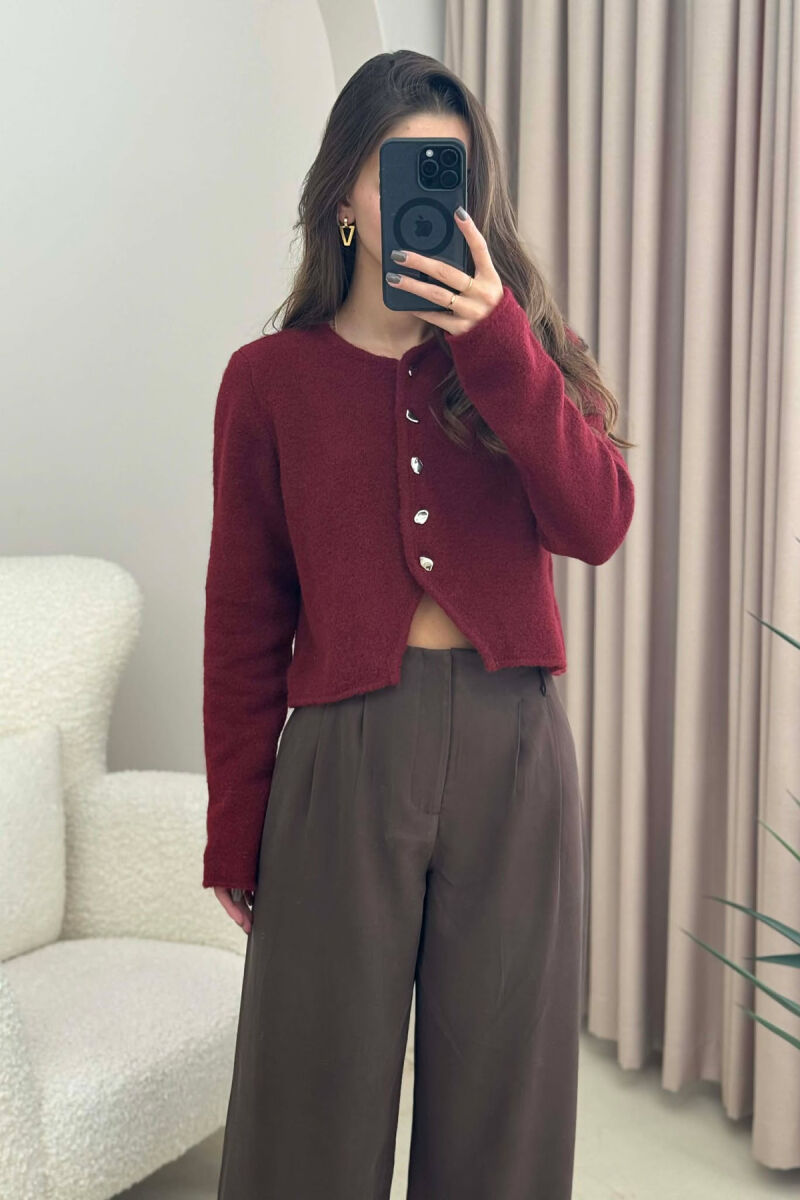 SIMPLE ONE COLOR WOMEN CARDIGAN BURGUNDY/VISHNJE - 3
