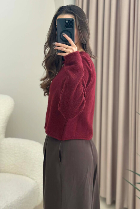 SIMPLE ONE COLOR WOMEN CARDIGAN BURGUNDY/VISHNJE - 5