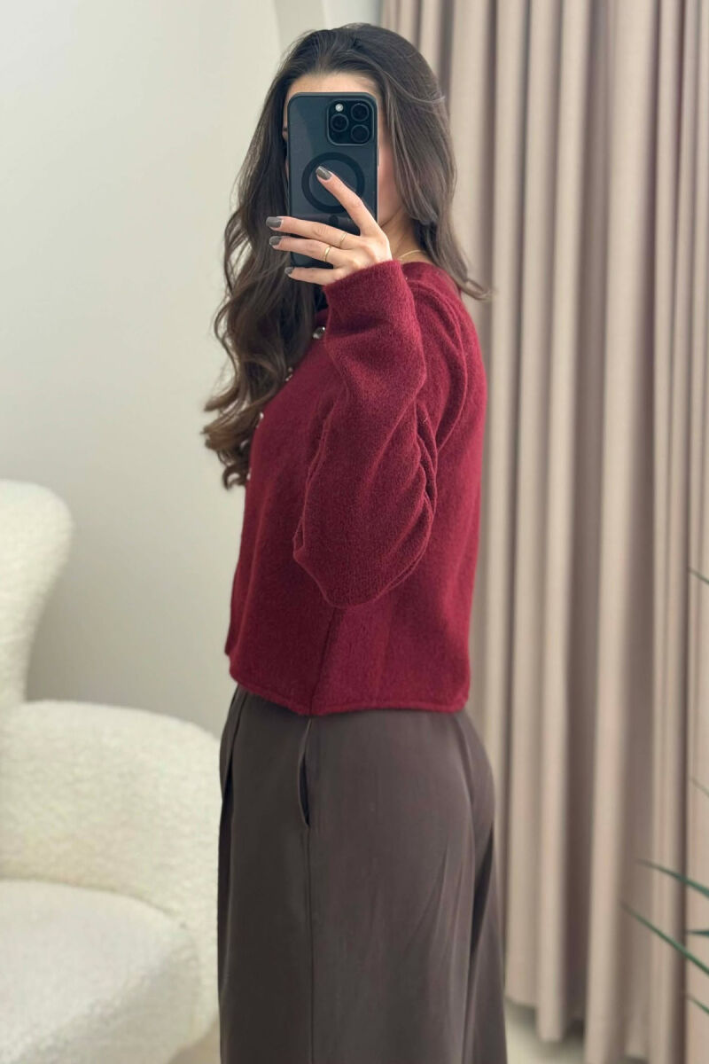 SIMPLE ONE COLOR WOMEN CARDIGAN BURGUNDY/VISHNJE - 5