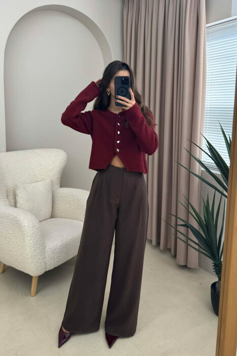 SIMPLE ONE COLOR WOMEN CARDIGAN BURGUNDY/VISHNJE - 7