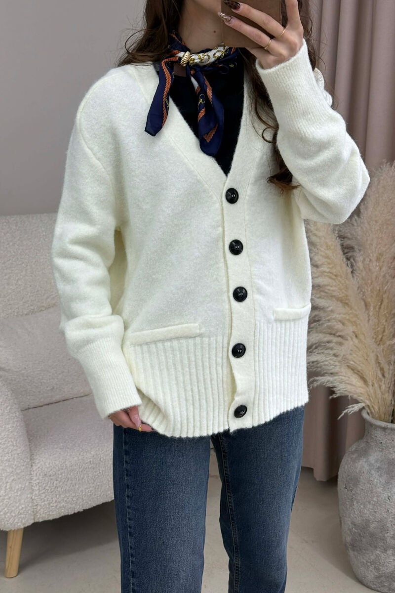 SIMPLE ONE COLOR WOMEN CARDIGAN CREAM/KREM - 3