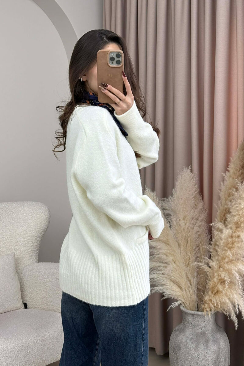 SIMPLE ONE COLOR WOMEN CARDIGAN CREAM/KREM - 4
