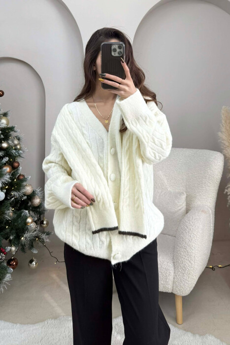 SIMPLE ONE COLOR WOMEN CARDIGAN CREAM/KREM - 2