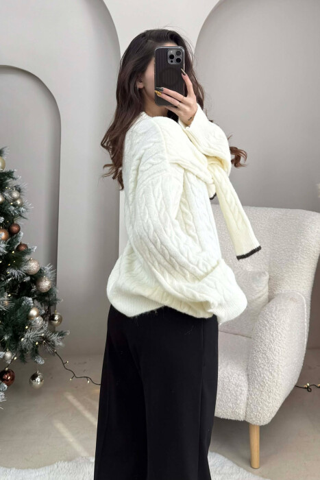 SIMPLE ONE COLOR WOMEN CARDIGAN CREAM/KREM - 3