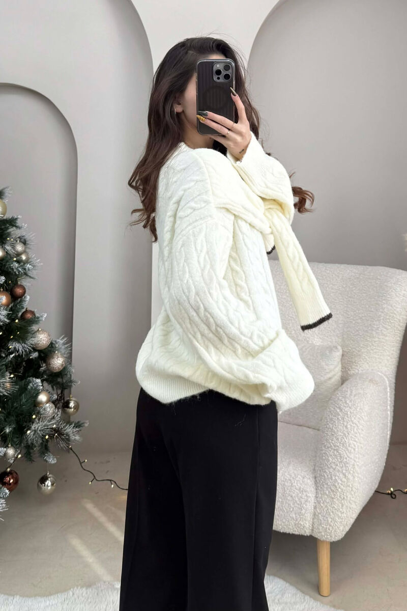 SIMPLE ONE COLOR WOMEN CARDIGAN CREAM/KREM - 3