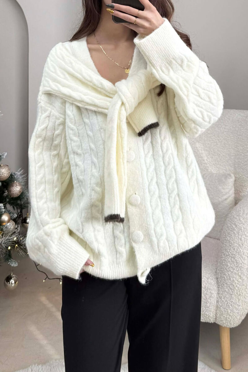 SIMPLE ONE COLOR WOMEN CARDIGAN CREAM/KREM - 4