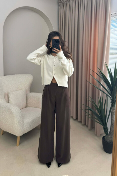 SIMPLE ONE COLOR WOMEN CARDIGAN CREAM/KREM 