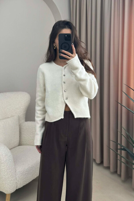 SIMPLE ONE COLOR WOMEN CARDIGAN CREAM/KREM - 2