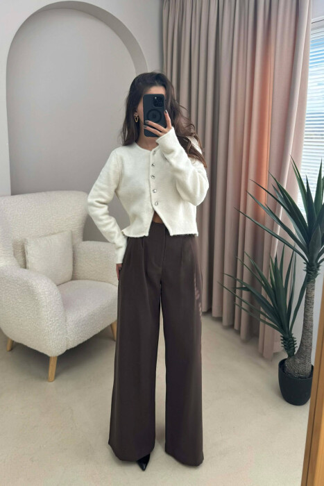 SIMPLE ONE COLOR WOMEN CARDIGAN CREAM/KREM - 3