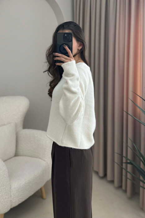 SIMPLE ONE COLOR WOMEN CARDIGAN CREAM/KREM - 4