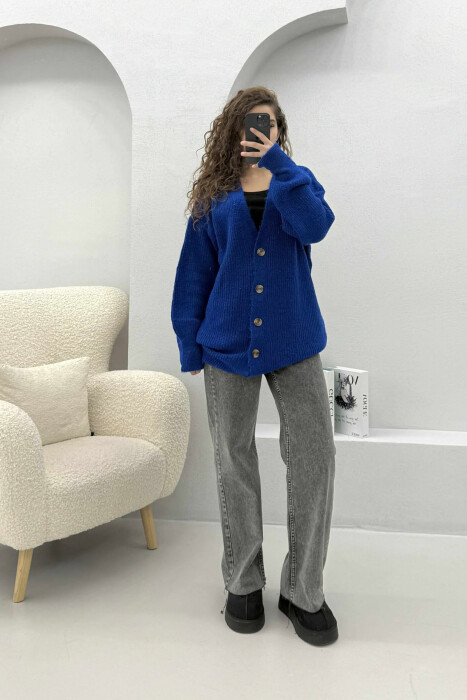 SIMPLE ONE COLOR WOMEN CARDIGAN DARK BLUE/BEE 