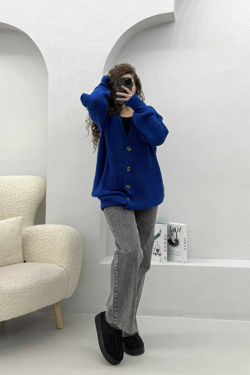 SIMPLE ONE COLOR WOMEN CARDIGAN DARK BLUE/BEE - 2