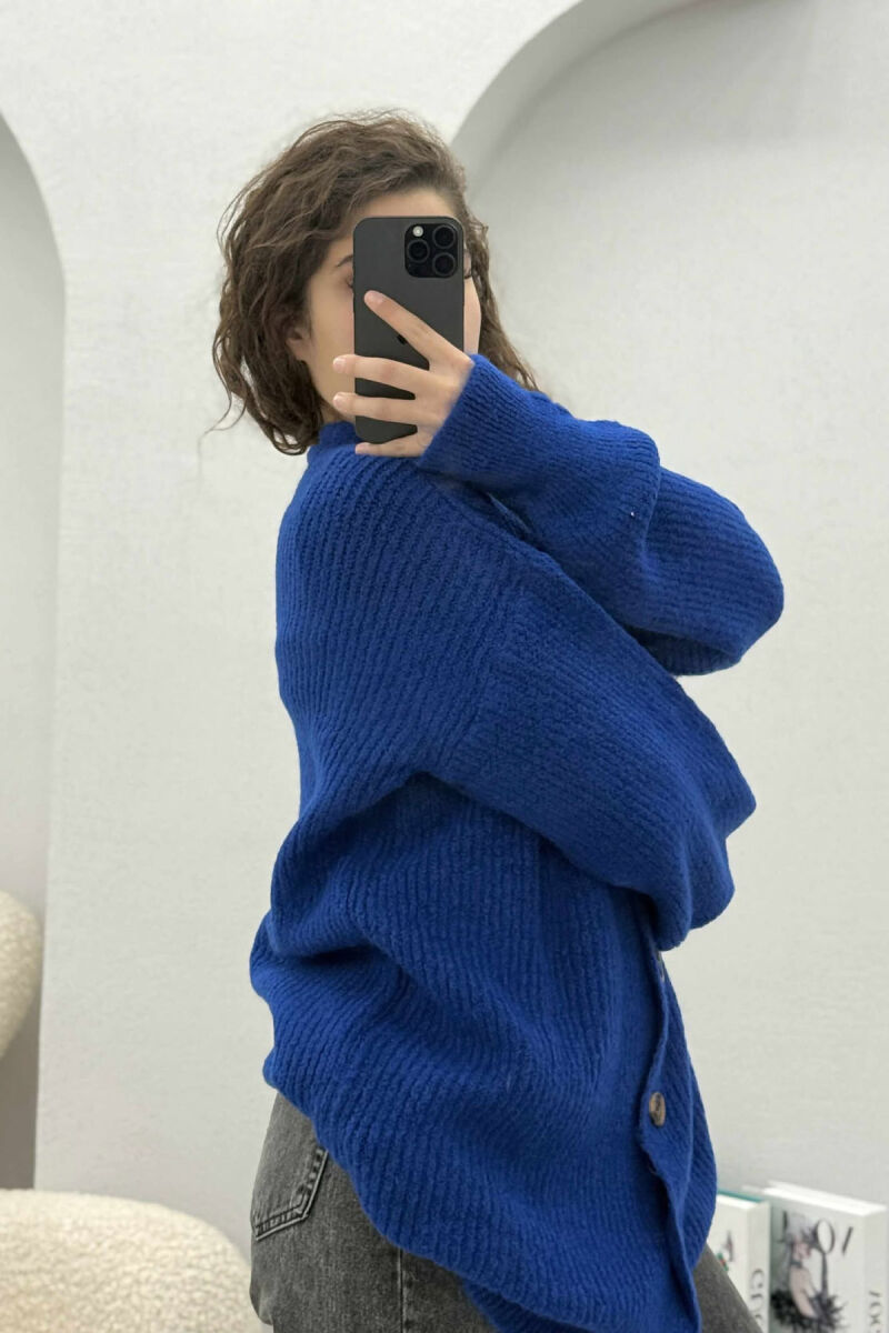 SIMPLE ONE COLOR WOMEN CARDIGAN DARK BLUE/BEE - 4