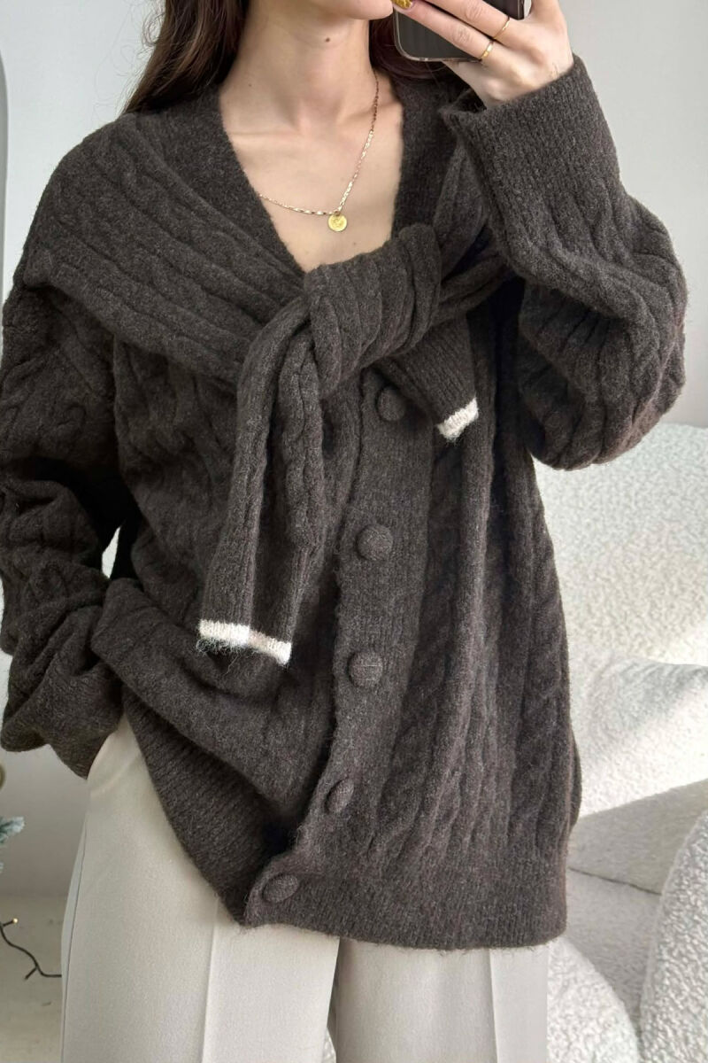 SIMPLE ONE COLOR WOMEN CARDIGAN DARK BROWN/KAE - 3