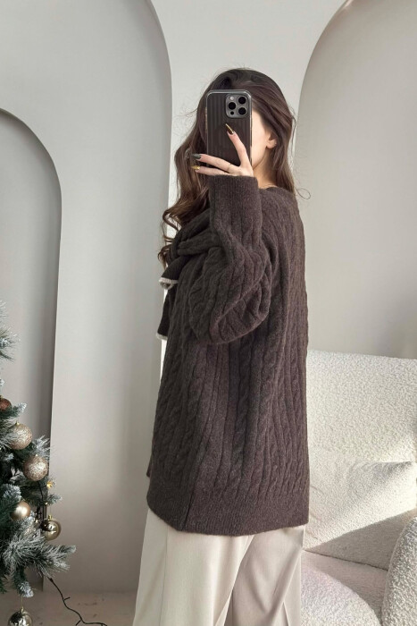 SIMPLE ONE COLOR WOMEN CARDIGAN DARK BROWN/KAE - 4
