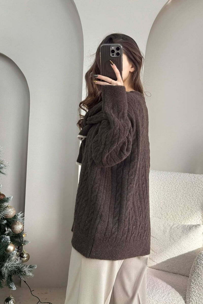 SIMPLE ONE COLOR WOMEN CARDIGAN DARK BROWN/KAE - 4