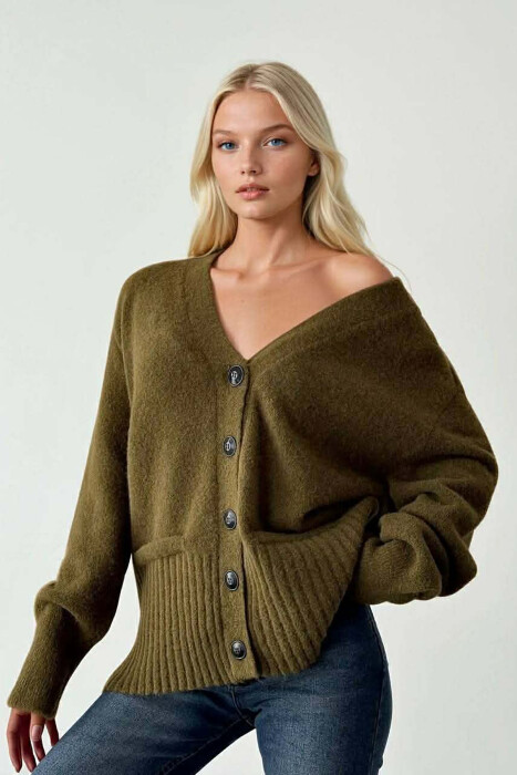 SIMPLE ONE COLOR WOMEN CARDIGAN GREEN/JESHILE - 1
