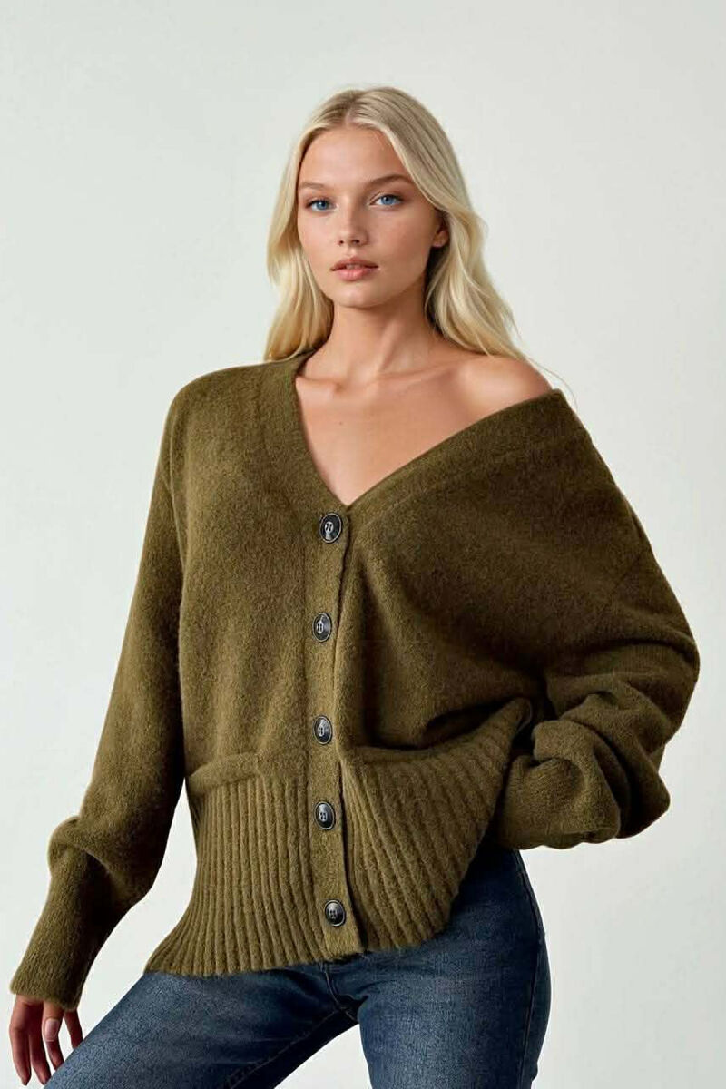 SIMPLE ONE COLOR WOMEN CARDIGAN GREEN/JESHILE - 1