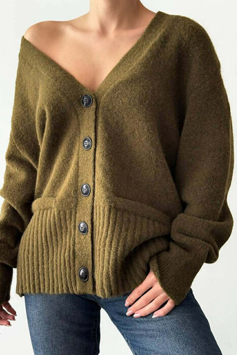 SIMPLE ONE COLOR WOMEN CARDIGAN GREEN/JESHILE - 2