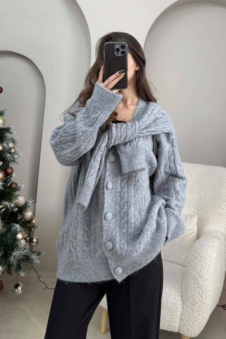 SIMPLE ONE COLOR WOMEN CARDIGAN GREY/GRI - KLAUDIO FASHION