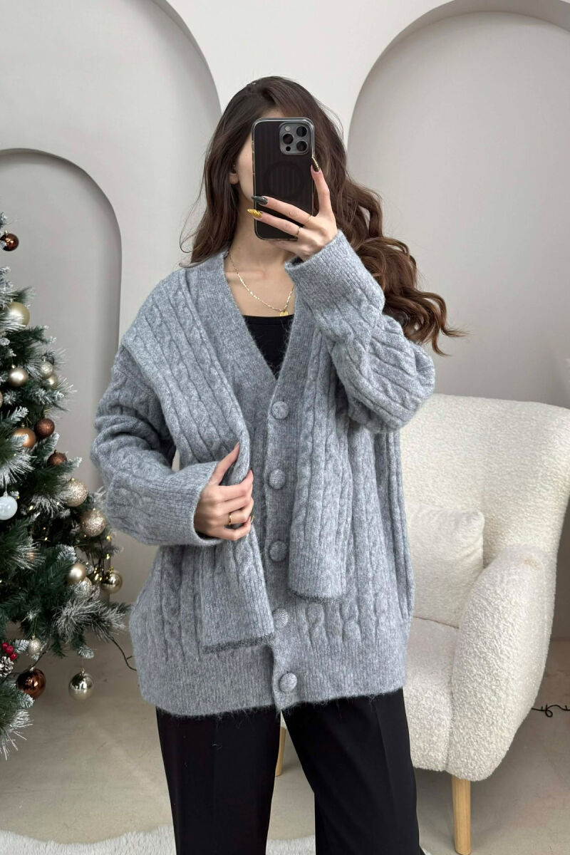 SIMPLE ONE COLOR WOMEN CARDIGAN GREY/GRI - 2