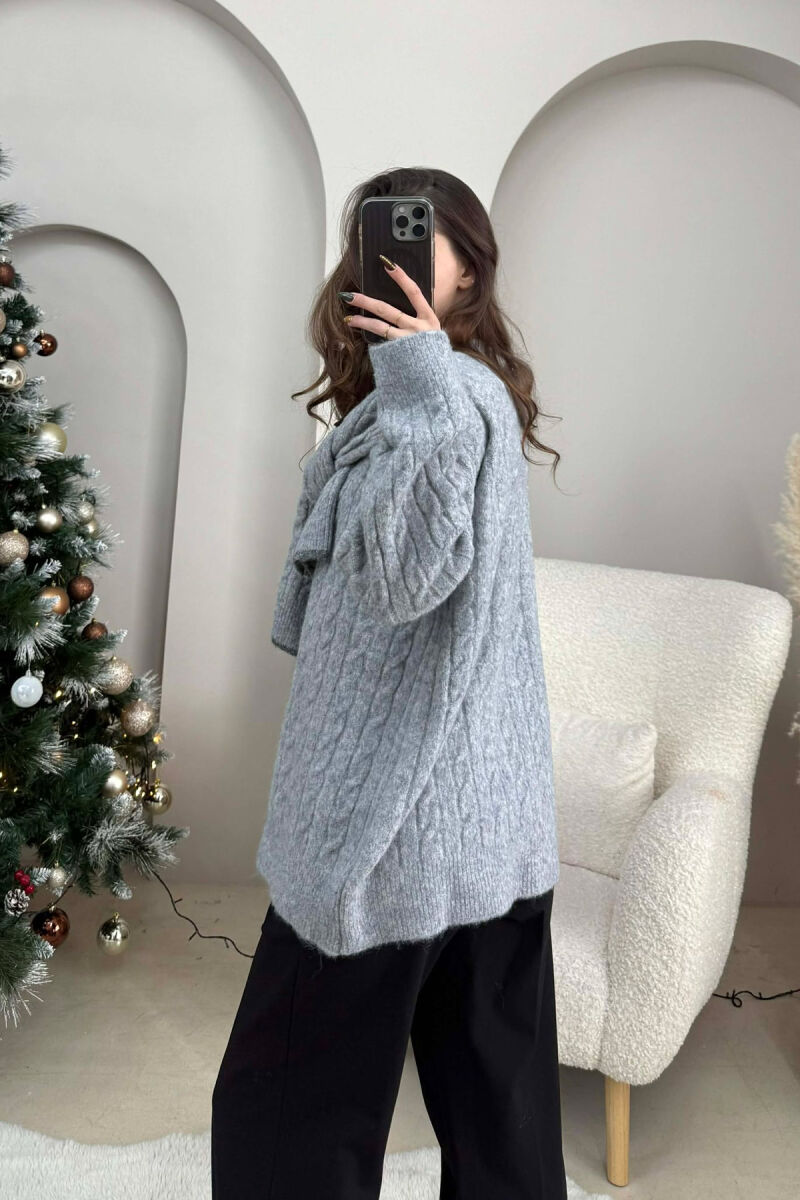 SIMPLE ONE COLOR WOMEN CARDIGAN GREY/GRI - 3