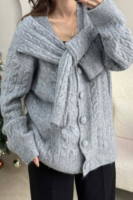 SIMPLE ONE COLOR WOMEN CARDIGAN GREY/GRI - 4