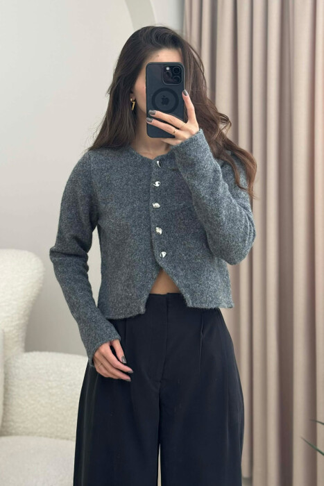 SIMPLE ONE COLOR WOMEN CARDIGAN GREY/GRI - 3